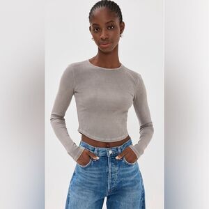 Gray Ribbed Long Sleeve Top